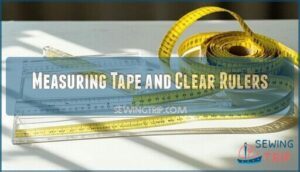 measuring tape and clear rulers