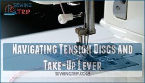 navigating tension discs and take-up lever