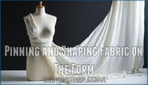 pinning and shaping fabric on the form