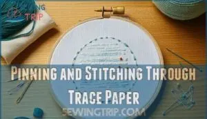 pinning and stitching through trace paper