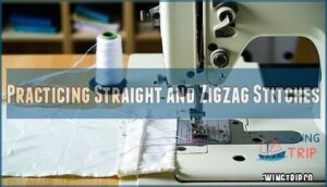 practicing straight and zigzag stitches