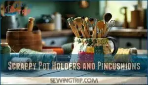 scrappy pot holders and pincushions