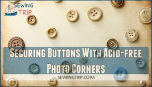 securing buttons with acid-free photo corners