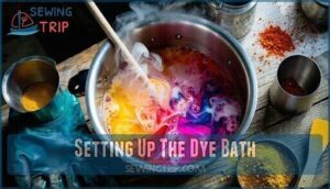 setting up the dye bath