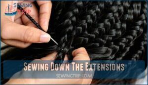 sewing down the extensions