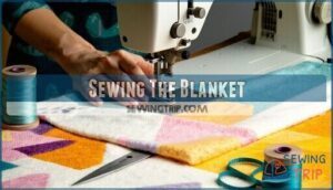 sewing the blanket