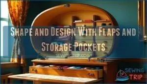 shape and design with flaps and storage pockets