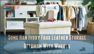 song han ivory faux leather storage ottoman with wheels