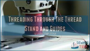 threading through the thread stand and guides threading through the thread stand and guides
