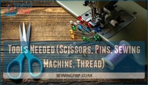 tools needed (scissors, pins, sewing machine, thread)