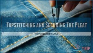 topstitching and securing the pleat