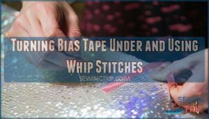 turning bias tape under and using whip stitches