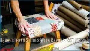 upholstered stools with repurposed fabrics
