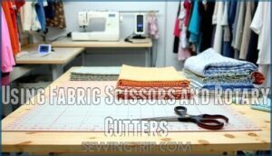 using fabric scissors and rotary cutters