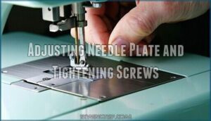 adjusting needle plate and tightening screws