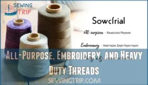 all-purpose, embroidery, and heavy duty threads