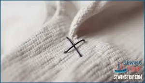 anchoring the thread with an “x” stitch