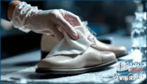 applying bleach evenly to the shoes