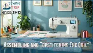 assembling and topstitching the quilt