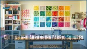 cutting and arranging fabric squares cutting and arranging fabric squares