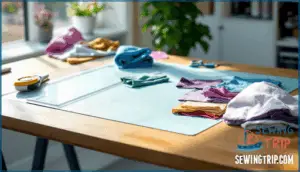 cutting fabric on a flat surface