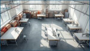 defining cutting, sewing, and pressing areas