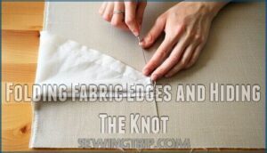 folding fabric edges and hiding the knot