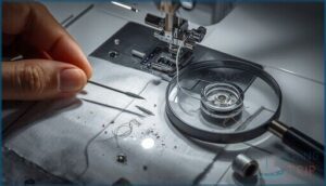 inspecting the needle and bobbin area
