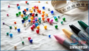 pins, measuring tools, and fabric markers