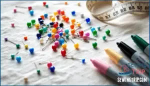 pins, measuring tools, and fabric markers