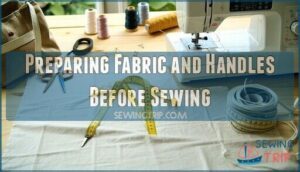 preparing fabric and handles before sewing