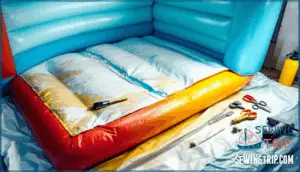 preparing the bounce house for seam repair