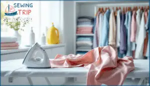 preparing to iron satin