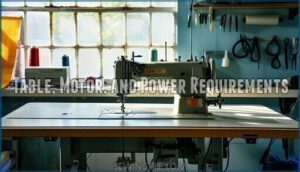 table, motor, and power requirements