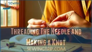 threading the needle and making a knot