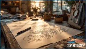 traditional drawing methods (trace paper, water-soluble pen)