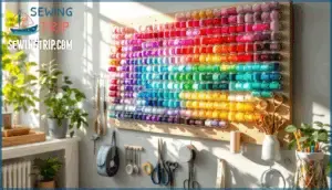 wall-mounted thread racks and pegboards