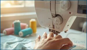 adjusting tension, stitch length, and width