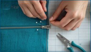 aligning and pinning the zipper