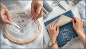 applying water-soluble and tear-away stabilizers