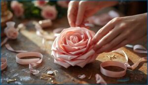 assembling and securing the ribbon rose