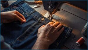 attaching waistband, belt loops, and yoke attaching waistband, belt loops, and yoke