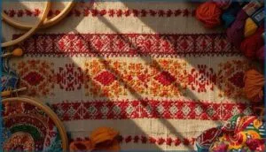 bold cross-stitch patterns and color symbolism