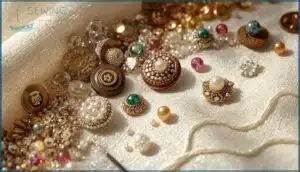 buttons, beads, and sequins