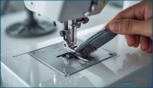 cleaning feed dogs, top, and underside