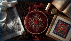 european heritage: blackwork, goldwork, and canvas techniques