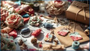 fabric flowers, keychains, and gift tags fabric flowers, keychains, and gift tags