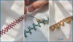 herringbone, blanket, and buttonhole stitches