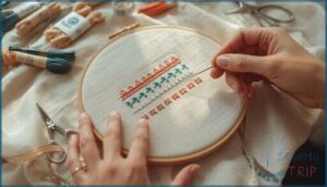 practicing basic stitches (running, backstitch, etc.)