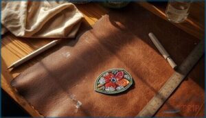 preparing leather and patch for sewing